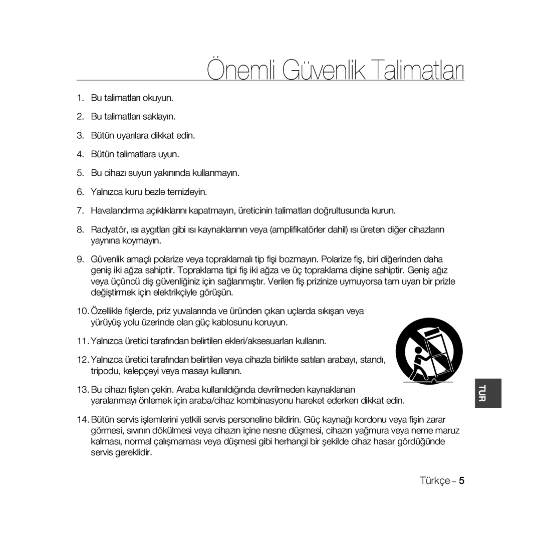 Samsung SCC-B5335P, SCC-B5335BP, SCC-B5333BP, SCC-B5331P, SCC-B5331BP, SCC-B5333P/CDM manual Önemli Güvenlik Talimatları 