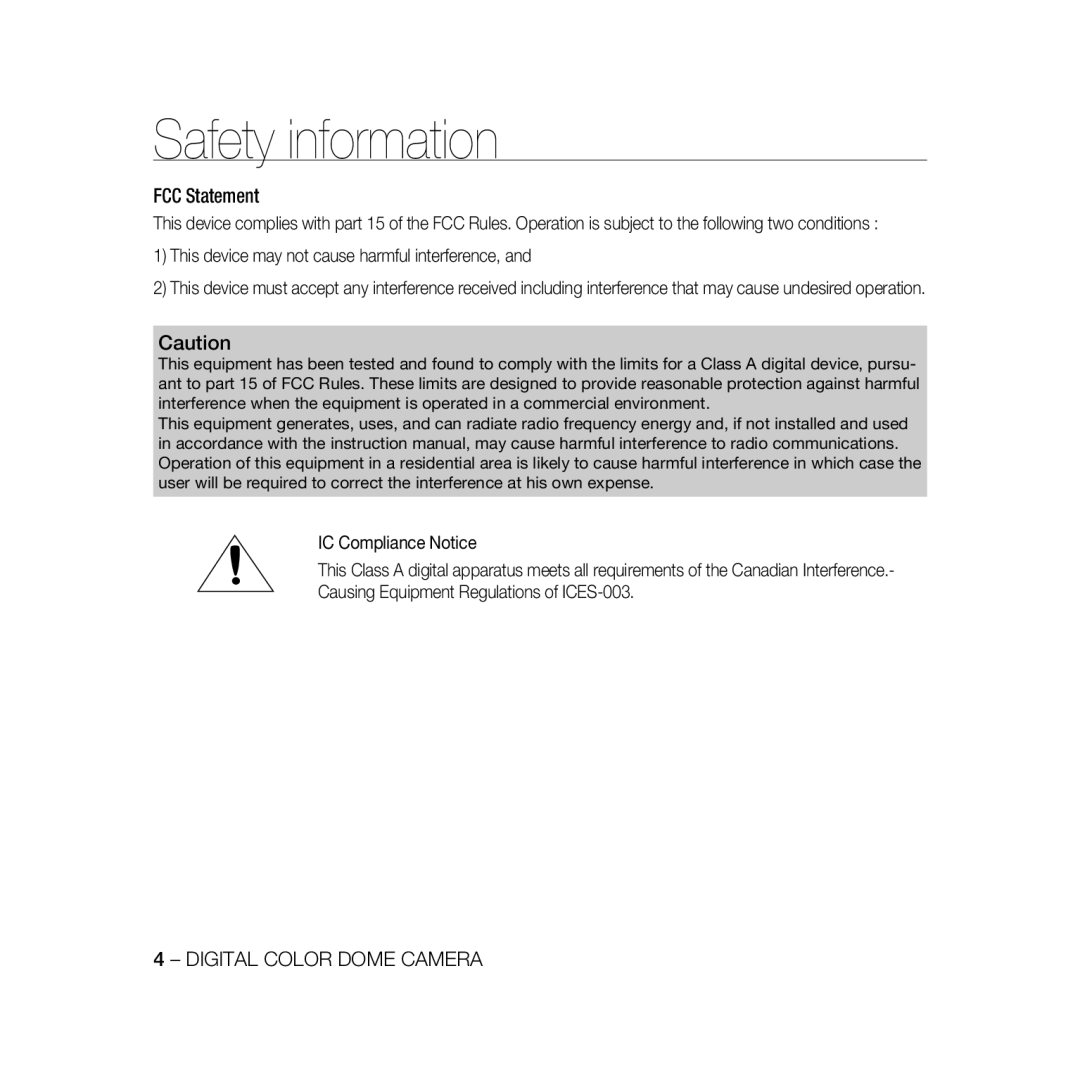 Samsung SCC-B5331P, SCC-B5335P, SCC-B5335BP, SCC-B5333BP, SCC-B5331BP, SCC-B5333P/CDM, SCC-B5331N manual FCC Statement 