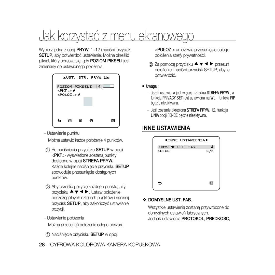 Samsung SCC-B5333BP manual Inne Ustawienia, Ustawianie punktu Można ustawić każde położenie 4 punktów, Domyslne UST. FAB 