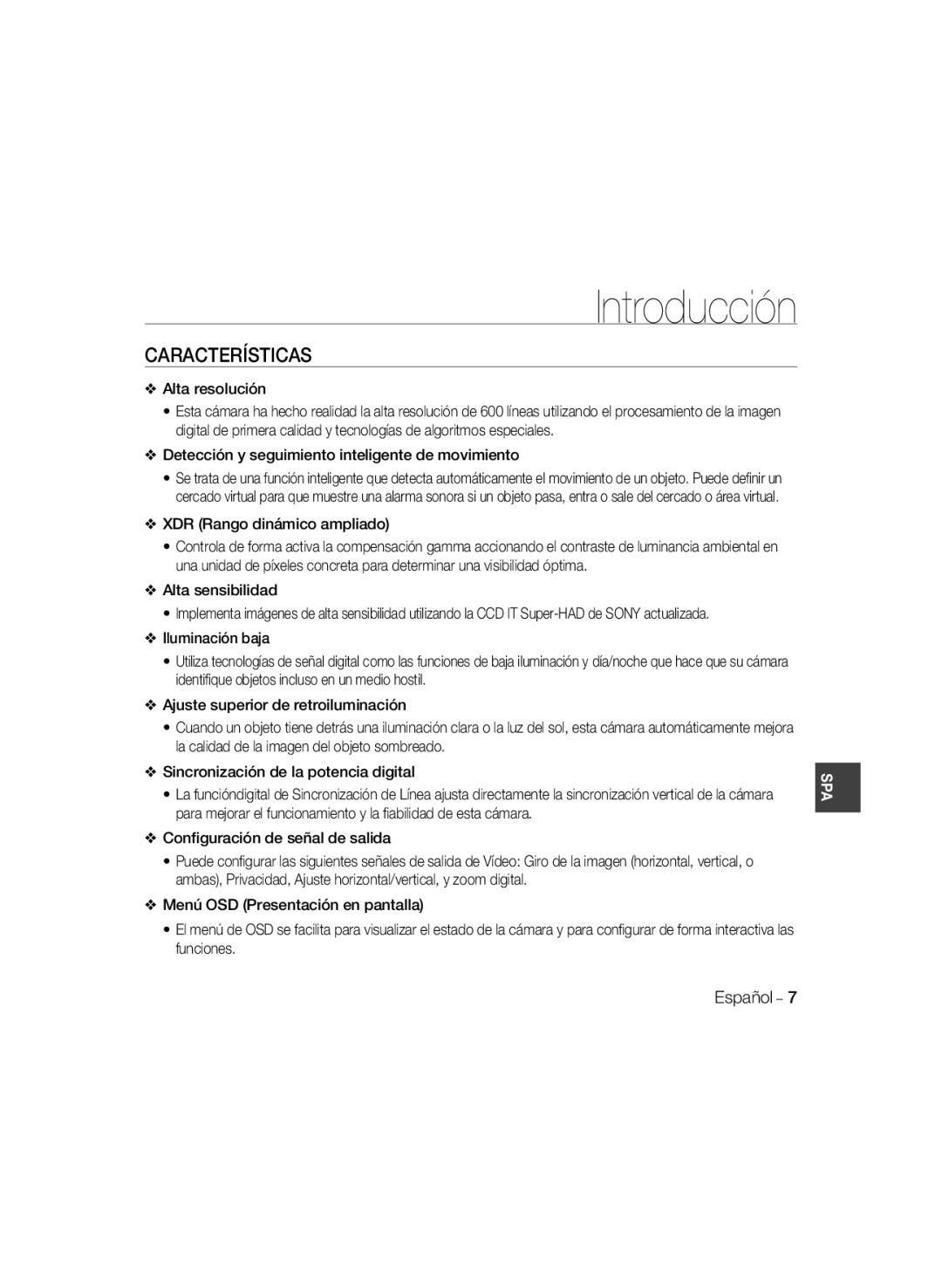 Samsung SCC-B5335BP, SCC-B5335P, SCC-B5333BP, SCC-B5331P, SCC-B5331BP, SCC-B5333P/CDM manual Introducción, Características 