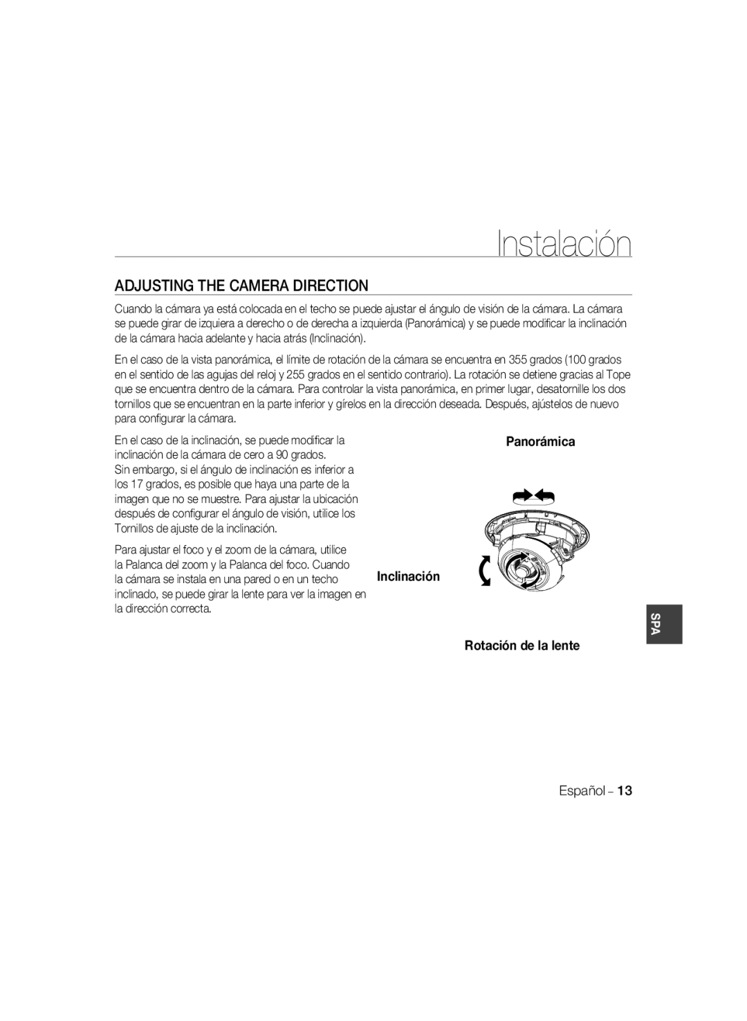 Samsung SCC-B5331N, SCC-B5335P, SCC-B5335BP, SCC-B5333BP, SCC-B5333P, SCC-B5331P, SCC-B5331BP Adjusting the Camera Direction 