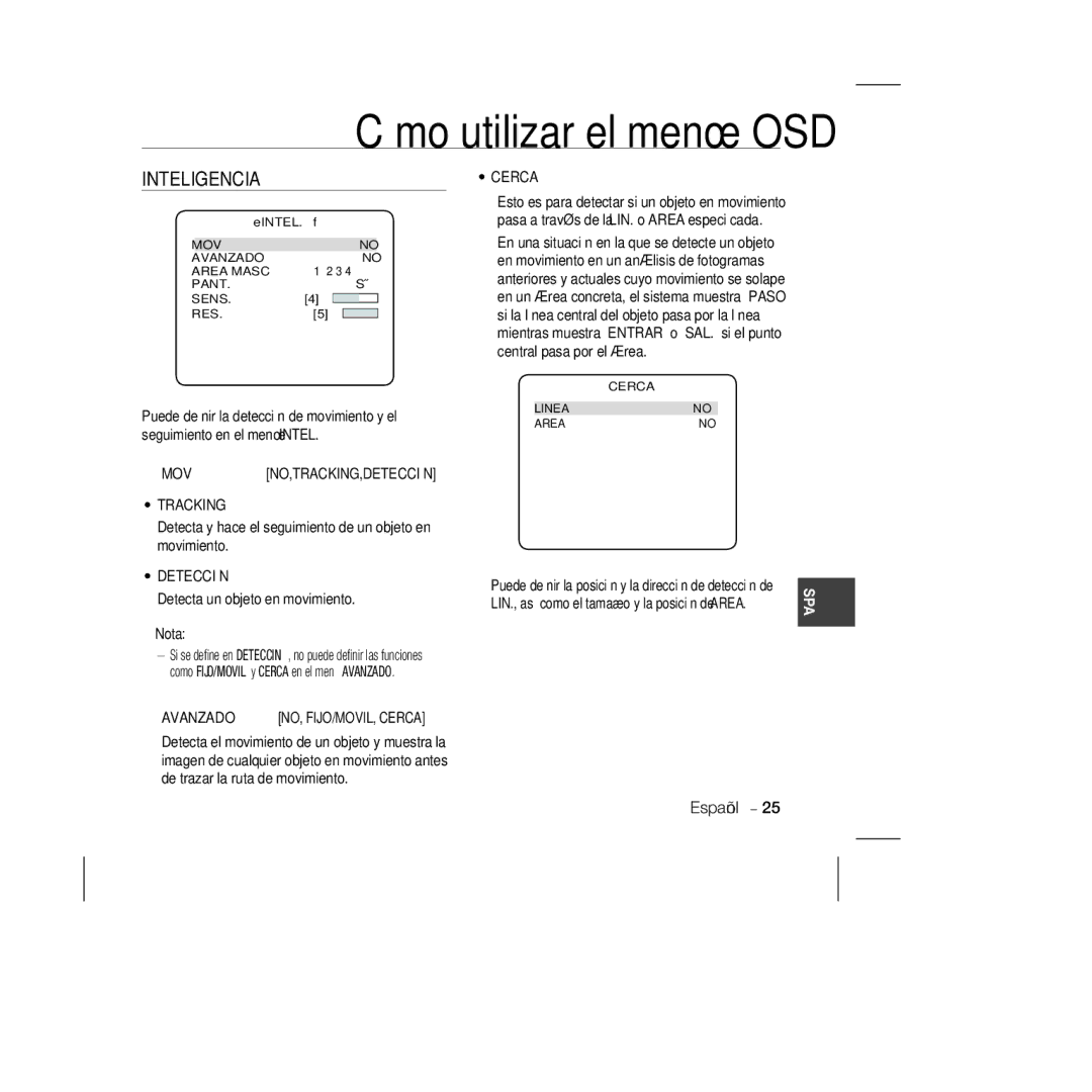 Samsung SCC-B5333P, SCC-B5335P, SCC-B5335BP, SCC-B5333BP, SCC-B5331P manual Inteligencia, Cerca, Tracking, Detección, Avanzado 