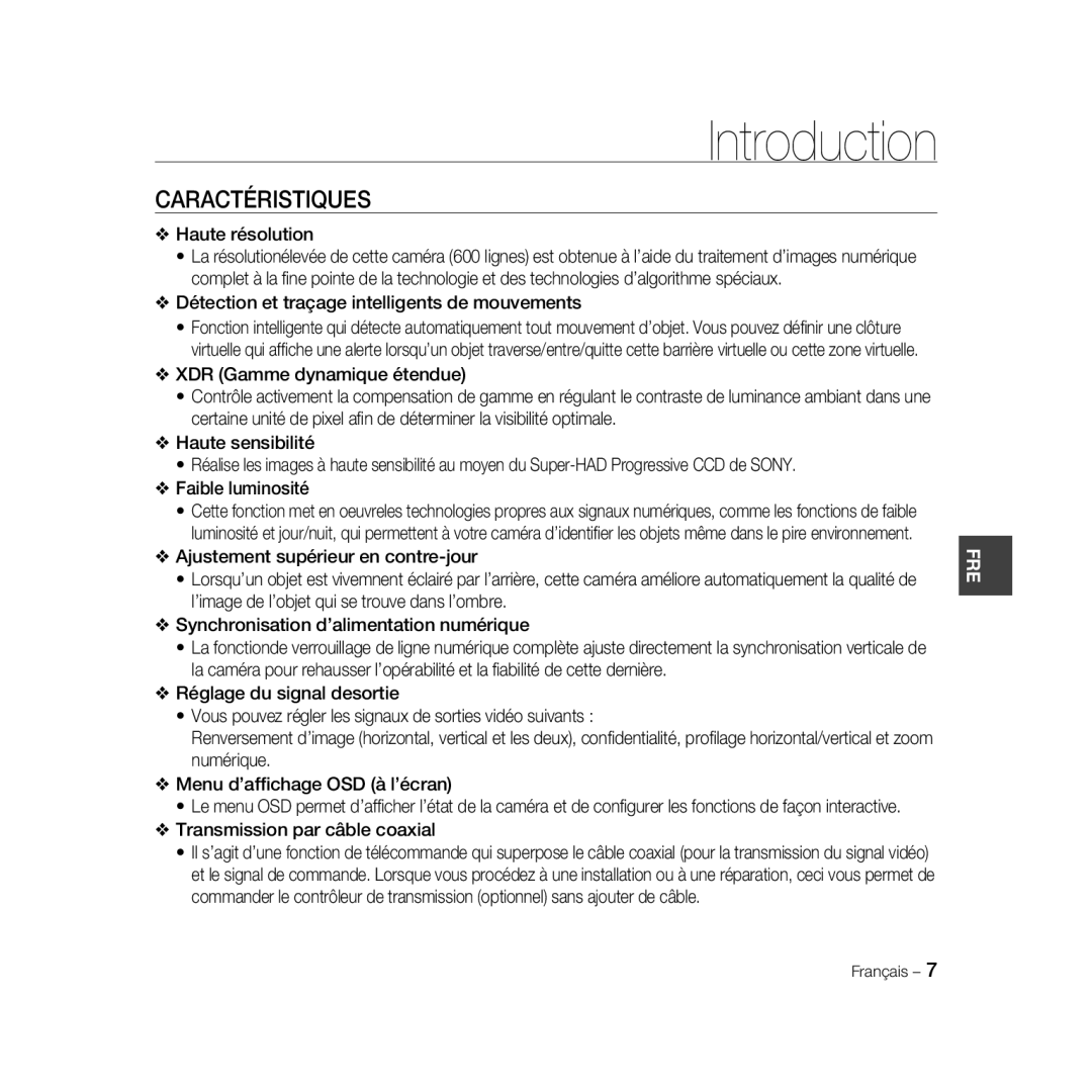 Samsung SCC-B5335BP, SCC-B5335P, SCC-B5333BP, SCC-B5333P, SCC-B5331P, SCC-B5331BP, SCC-B5331N Introduction, Caractéristiques 