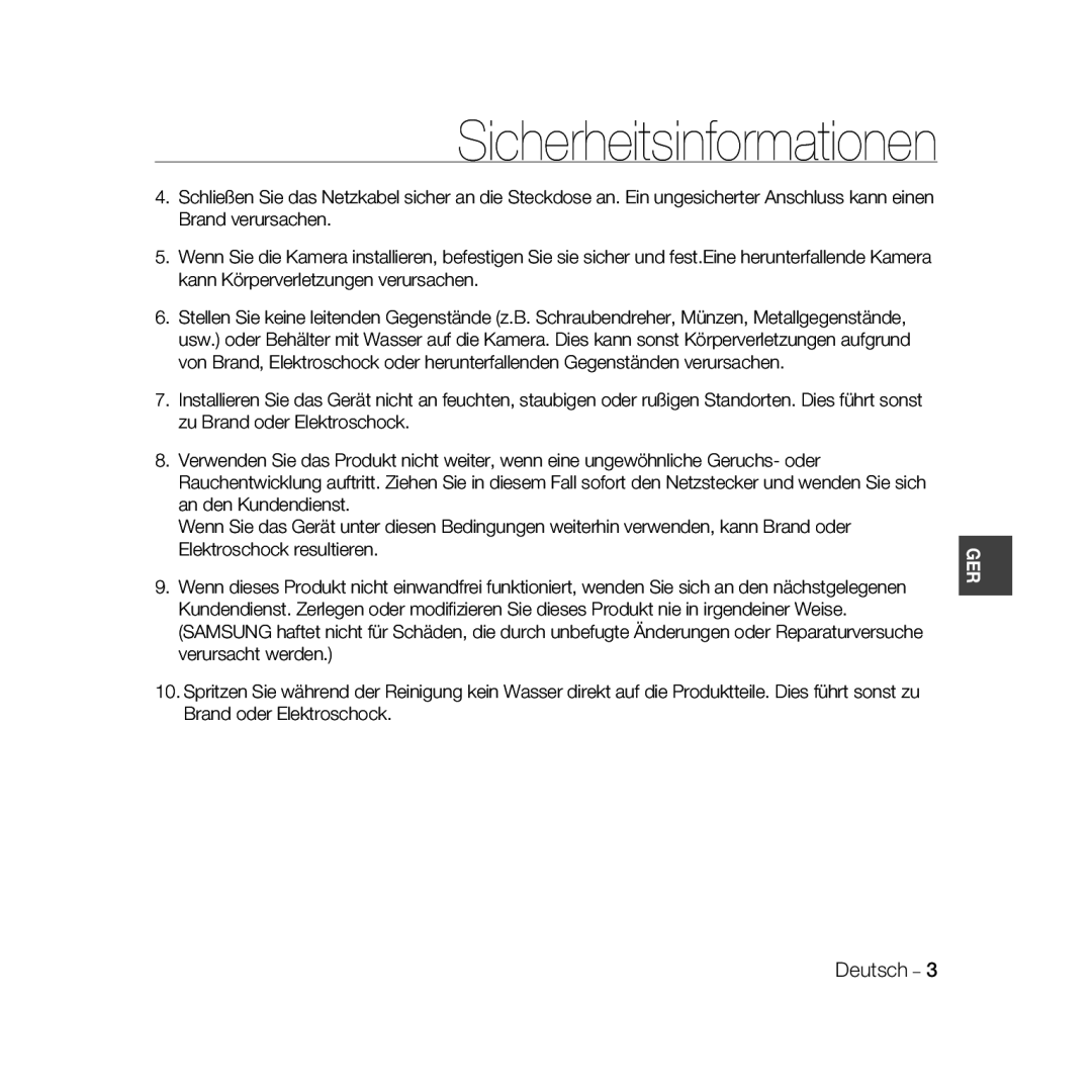 Samsung SCC-B5335BP, SCC-B5335P, SCC-B5333BP, SCC-B5331P, SCC-B5331BP, SCC-B5333P/CDM, SCC-B5331N manual Deutsch 