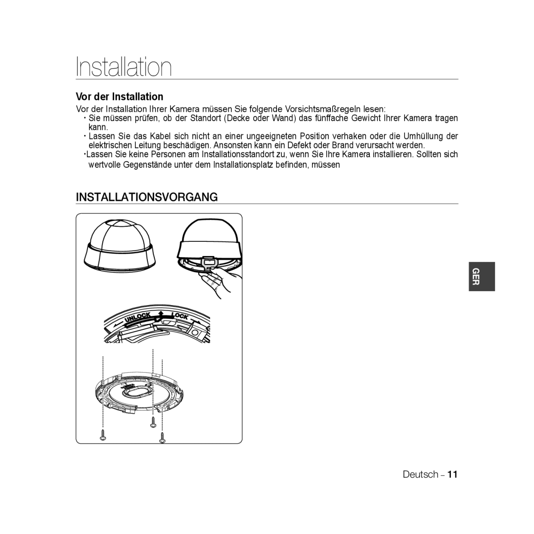 Samsung SCC-B5335BP, SCC-B5335P, SCC-B5333BP, SCC-B5333P, SCC-B5331P, SCC-B5331BP Installationsvorgang, Vor der Installation 