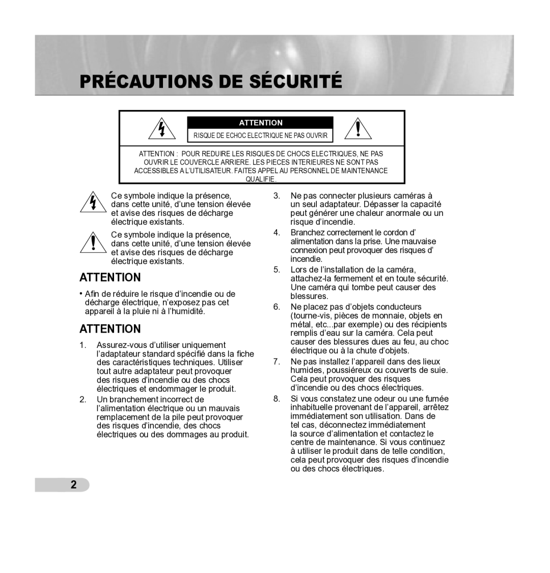 Samsung SCC-B5342P, SCC-B5343P manual Précautions de sécurité 