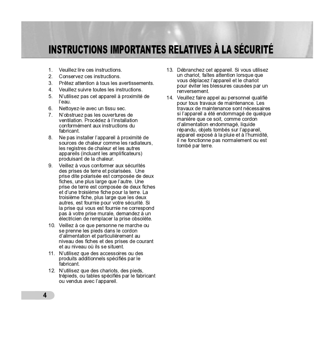 Samsung SCC-B5342P, SCC-B5343P manual Instructions importantes relatives à la sécurité 