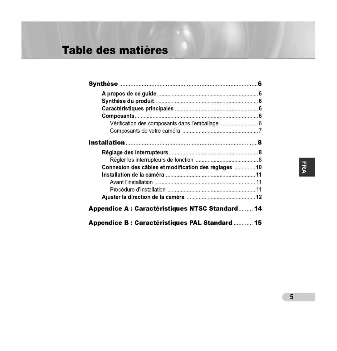 Samsung SCC-B5343P, SCC-B5342P manual Table des matières, Propos de ce guide 