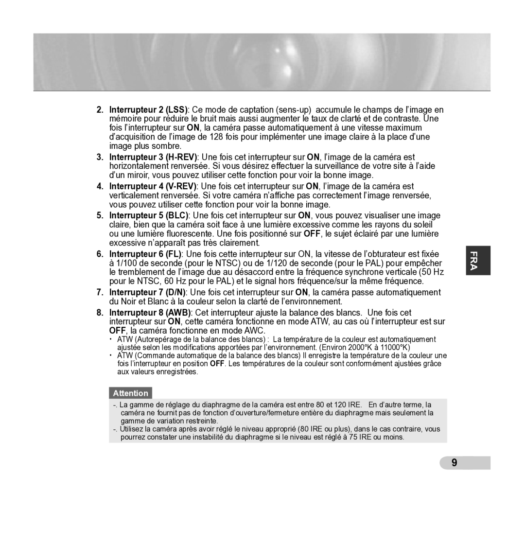 Samsung SCC-B5343P, SCC-B5342P manual Fra 