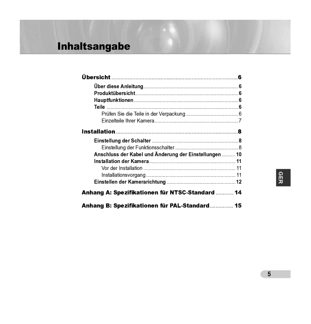 Samsung SCC-B5343P, SCC-B5342P manual Inhaltsangabe, Hauptfunktionen, Prüfen Sie die Teile in der Verpackung 