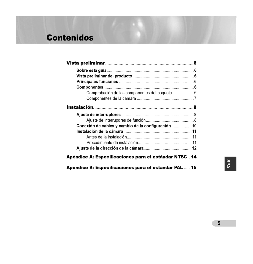 Samsung SCC-B5343P, SCC-B5342P manual Contenidos, Vista preliminar del producto, Comprobación de los componentes del paquete 