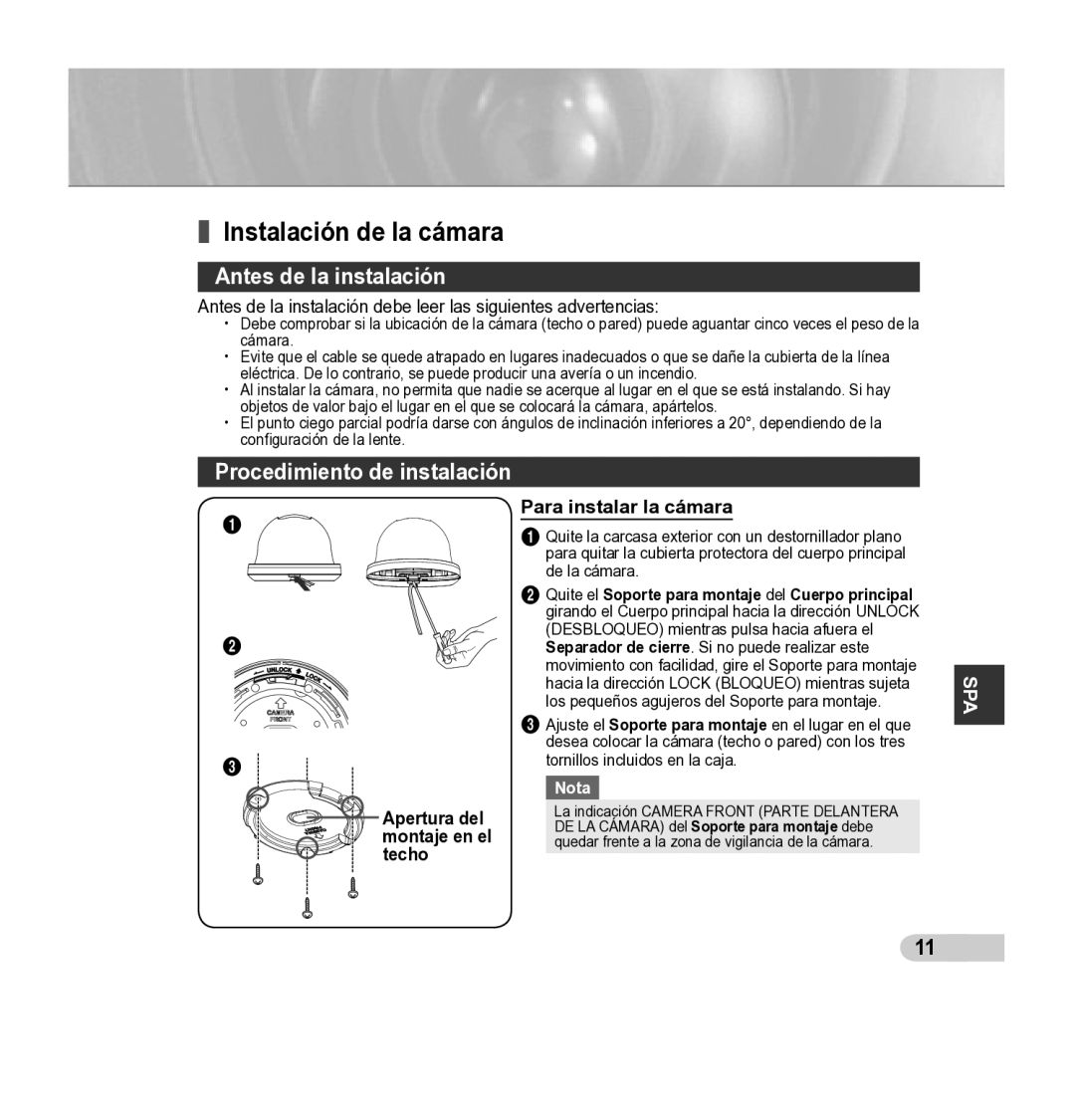Samsung SCC-B5343P, SCC-B5342P manual Instalación de la cámara, Antes de la instalación, Para instalar la cámara 