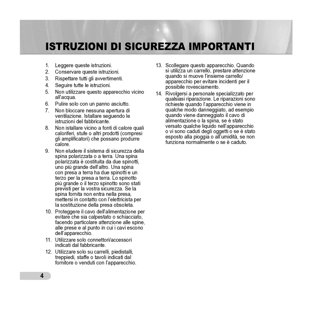 Samsung SCC-B5342P, SCC-B5343P manual Istruzioni di Sicurezza Importanti 