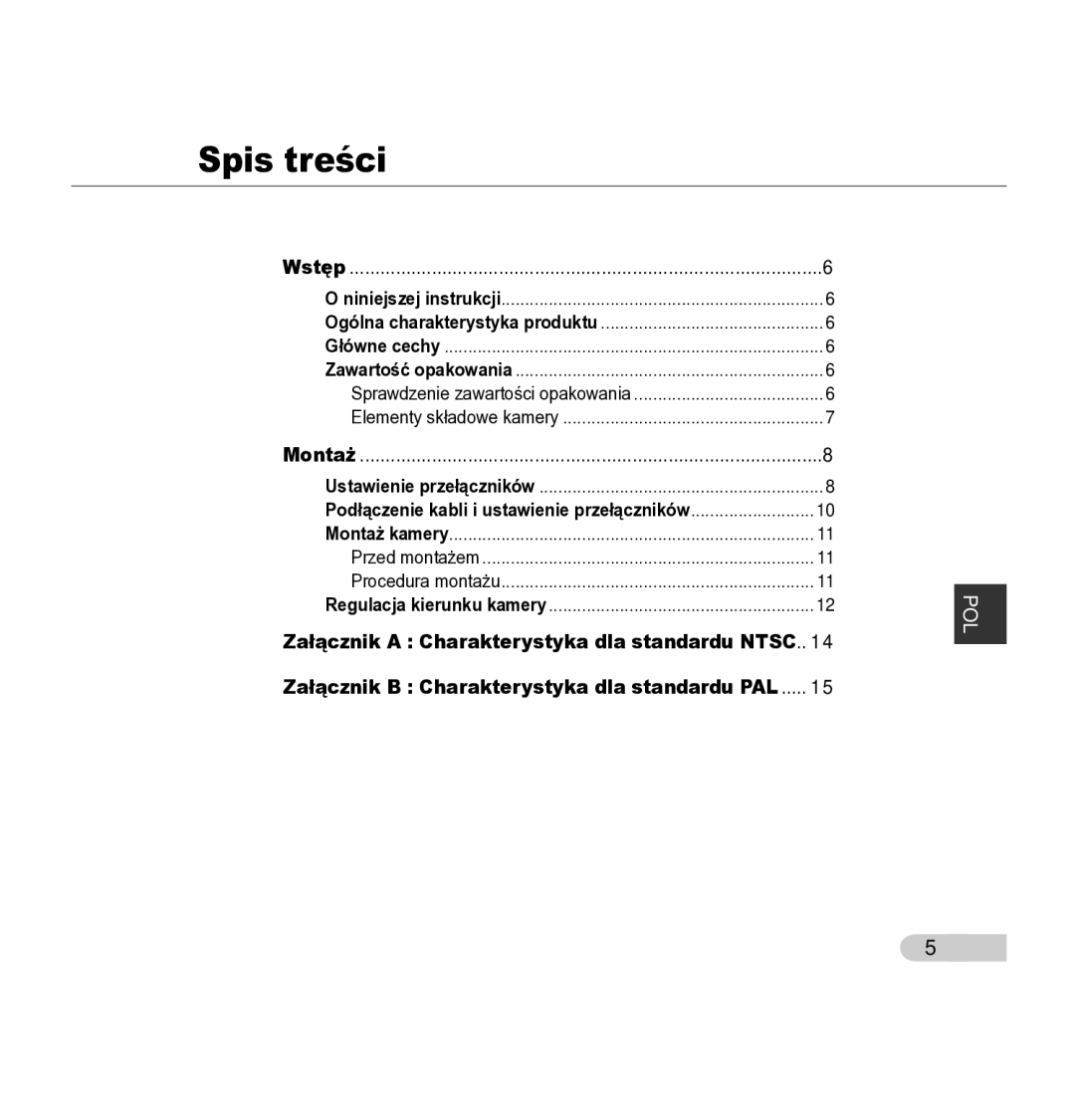 Samsung SCC-B5343P, SCC-B5342P manual Spis treści, Niniejszej instrukcji Ogólna charakterystyka produktu 