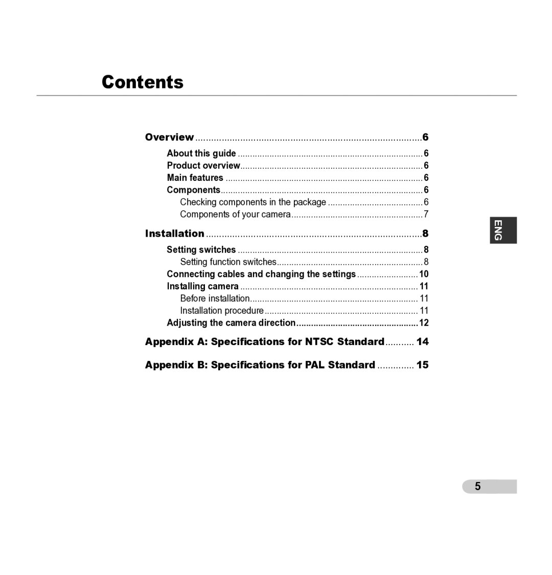 Samsung SCC-B5343P, SCC-B5342P manual Contents 