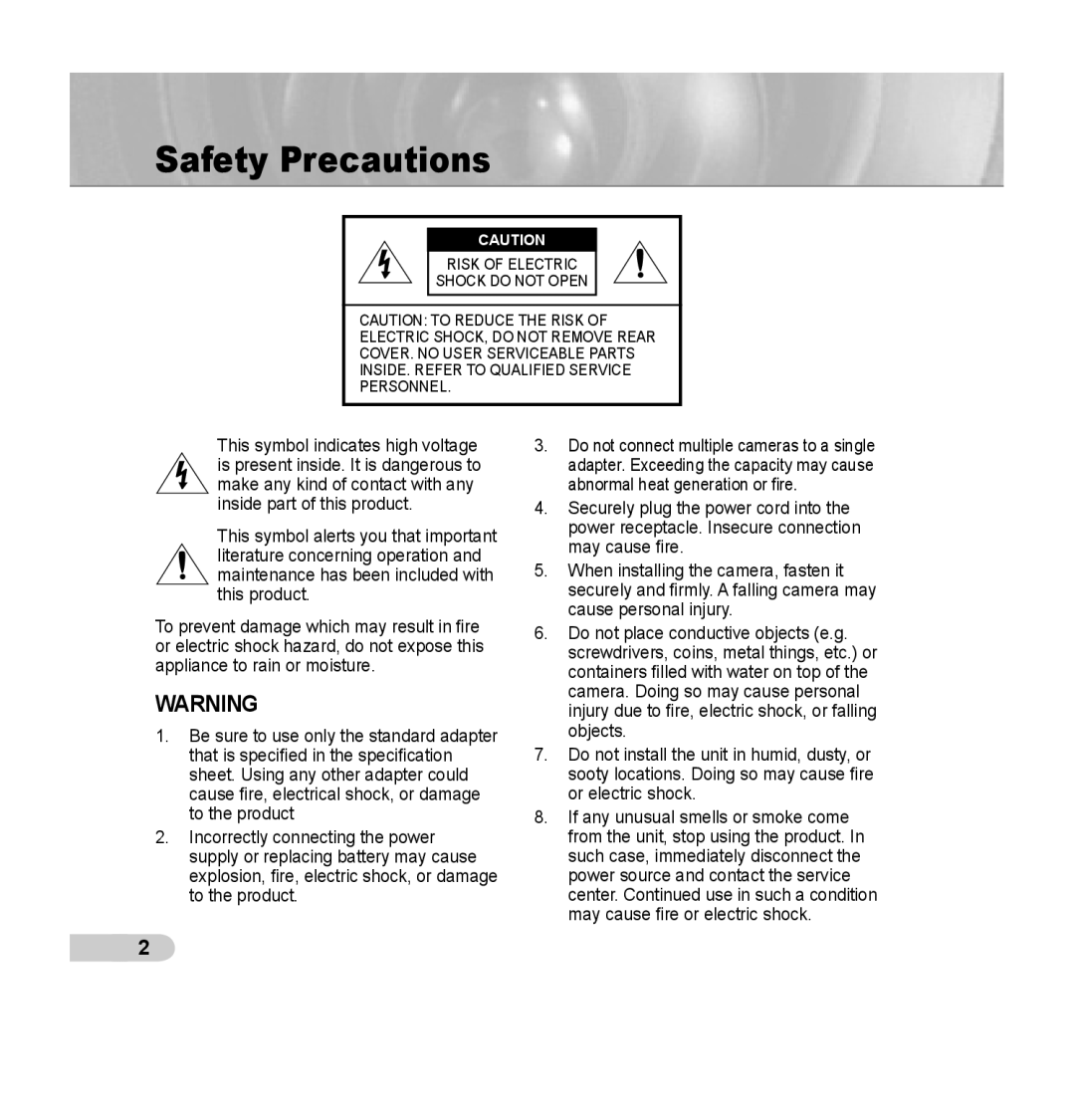 Samsung SCC-B5344, SCC-B5345 operating instructions Safety Precautions 