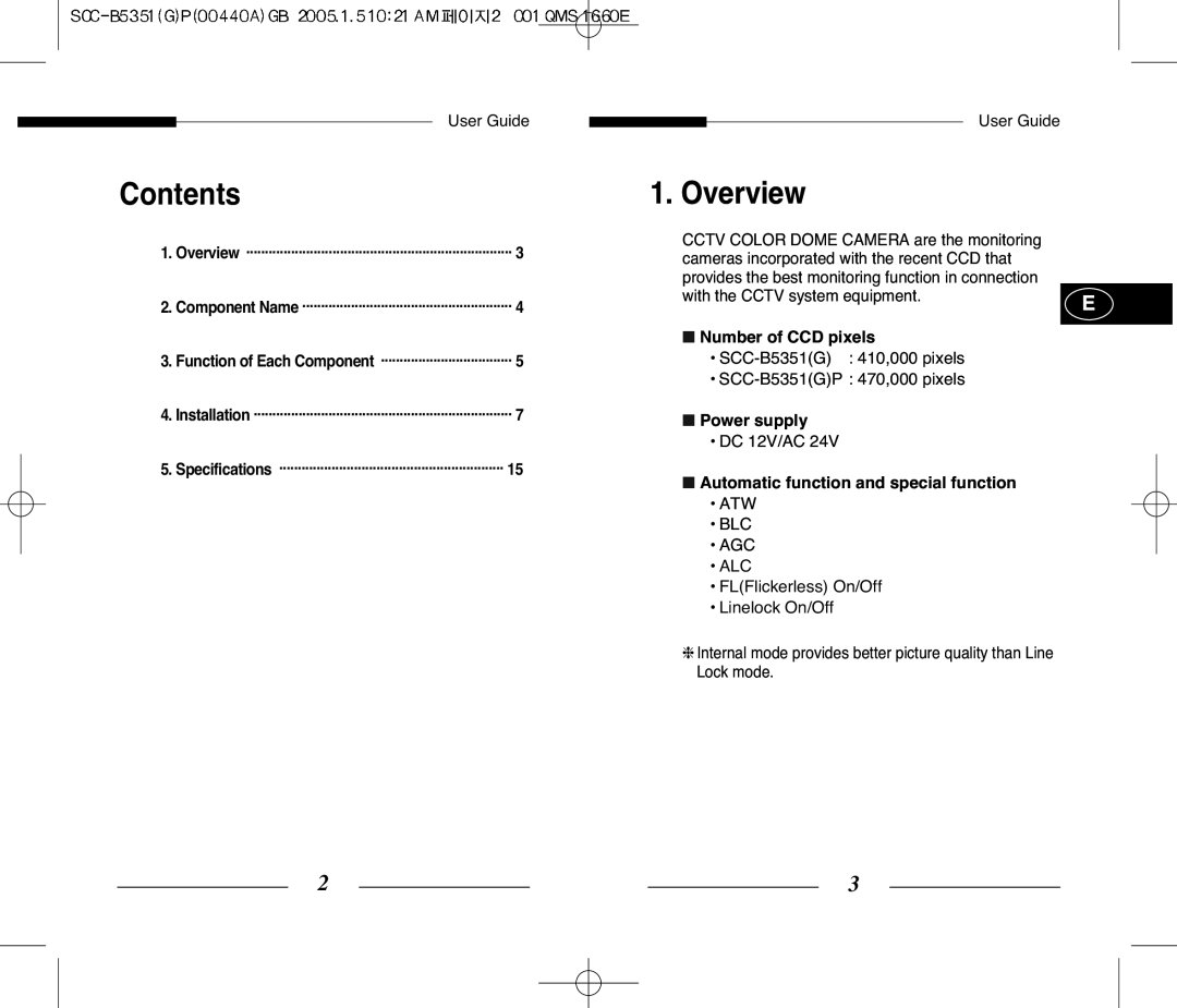 Samsung SCC-B5351 manual Overview, Number of CCD pixels, Power supply, Automatic function and special function 