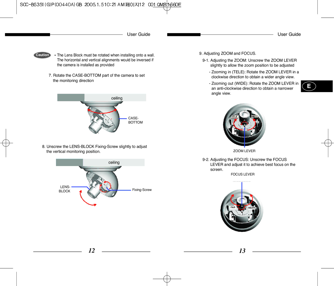 Samsung SCC-B5351 manual An anti-clockwise direction to obtain a narrower 