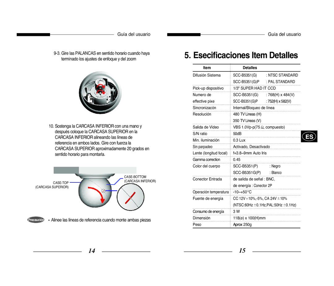 Samsung SCC-B5351P, SCC-B5351GP manual Detalles, PAL Standard 