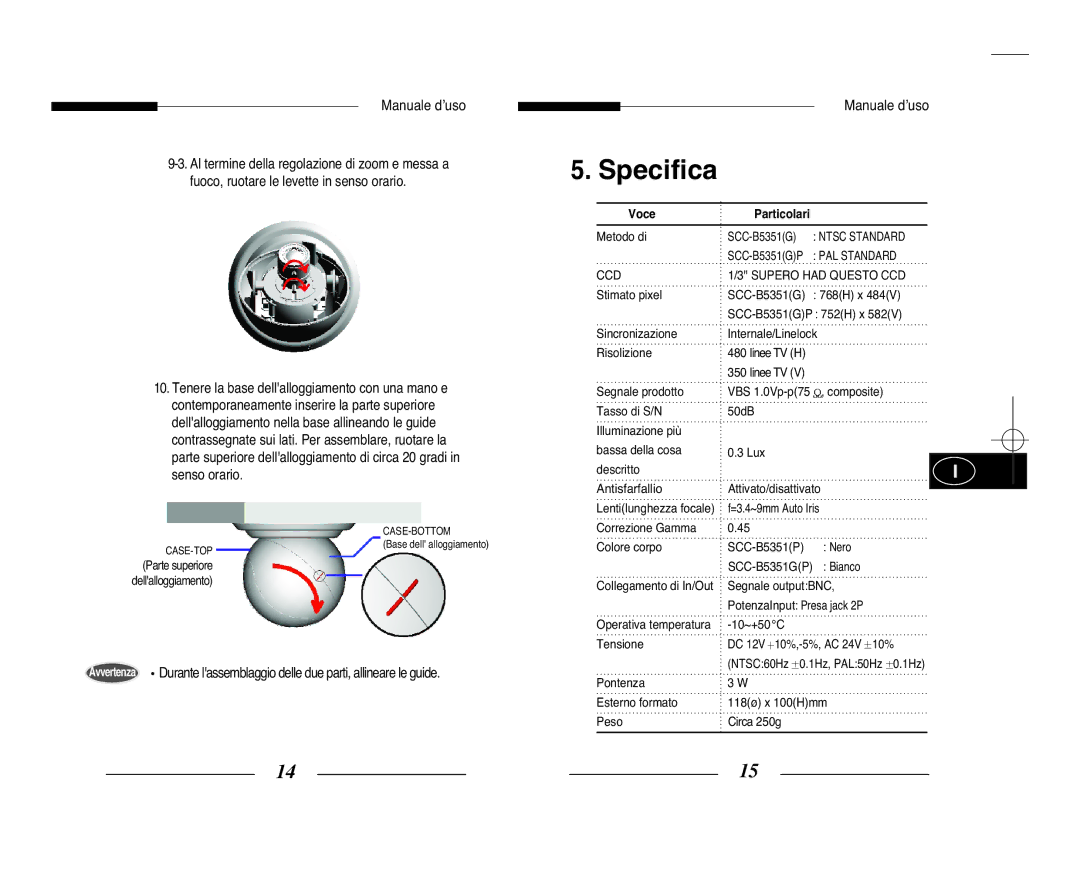 Samsung SCC-B5351P, SCC-B5351GP manual Specifica, Voce, CCD Supero had Questo CCD 