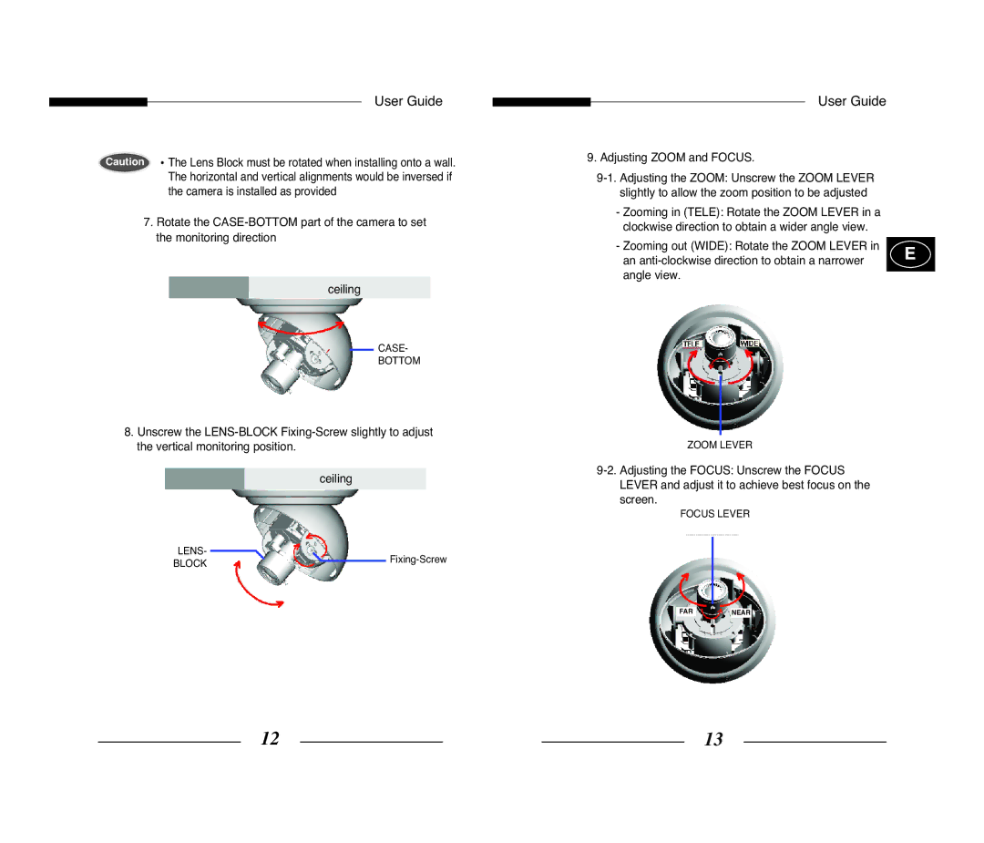 Samsung SCC-B5351GP, SCC-B5351P manual An anti-clockwise direction to obtain a narrower 