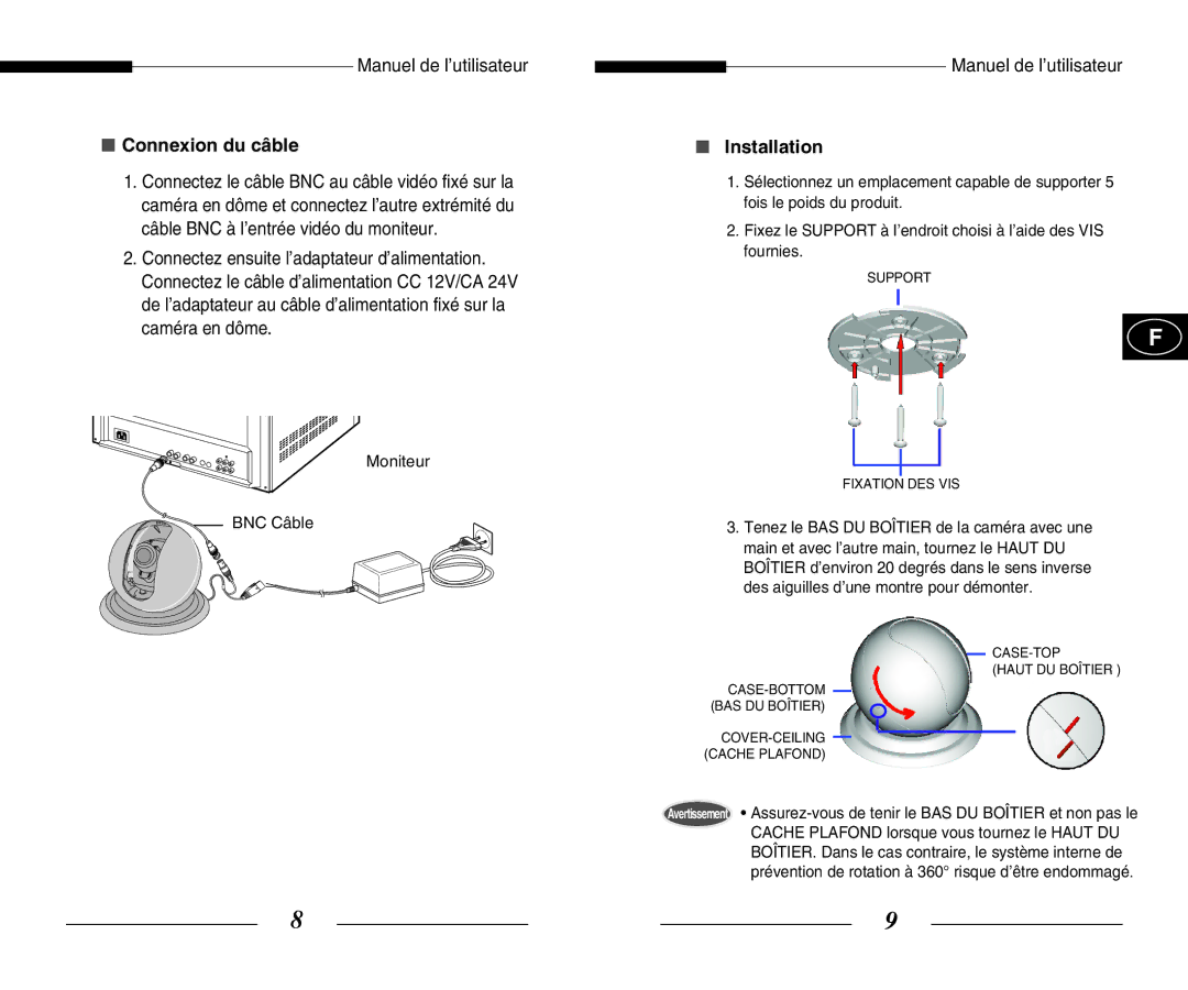 Samsung SCC-B5351(G)(P) manual Connexion du câble, Moniteur BNC Câble 