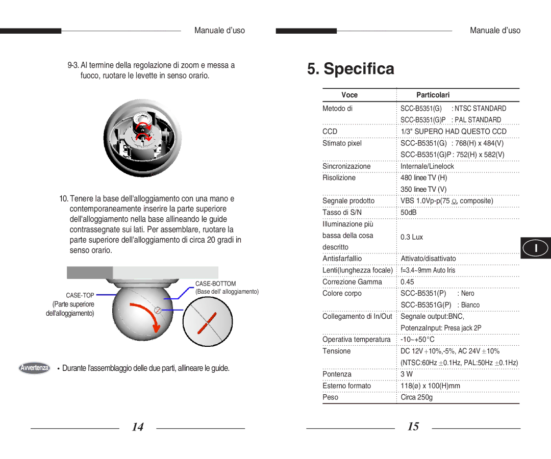 Samsung SCC-B5351(G)(P) manual Specifica, Voce, CCD Supero had Questo CCD 