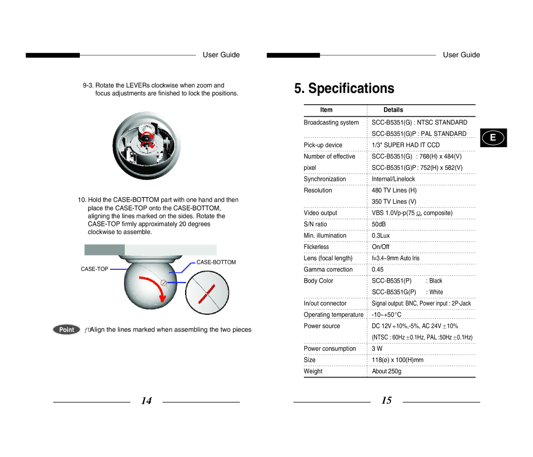 Samsung SCC-B5351GP manual Specifications, Details 