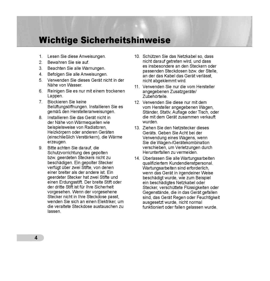 Samsung SCC-B5352SP, SCC-B5352P, SCC-B5353P, SCC-B5353SP manual Wichtige Sicherheitshinweise 