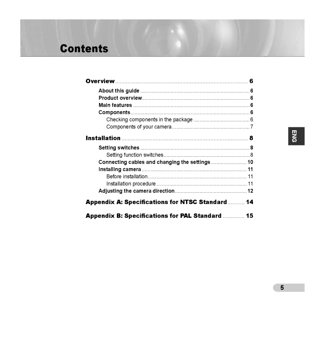 Samsung SCC-B5353P, SCC-B5352P, SCC-B5352SP, SCC-B5353SP manual Contents 