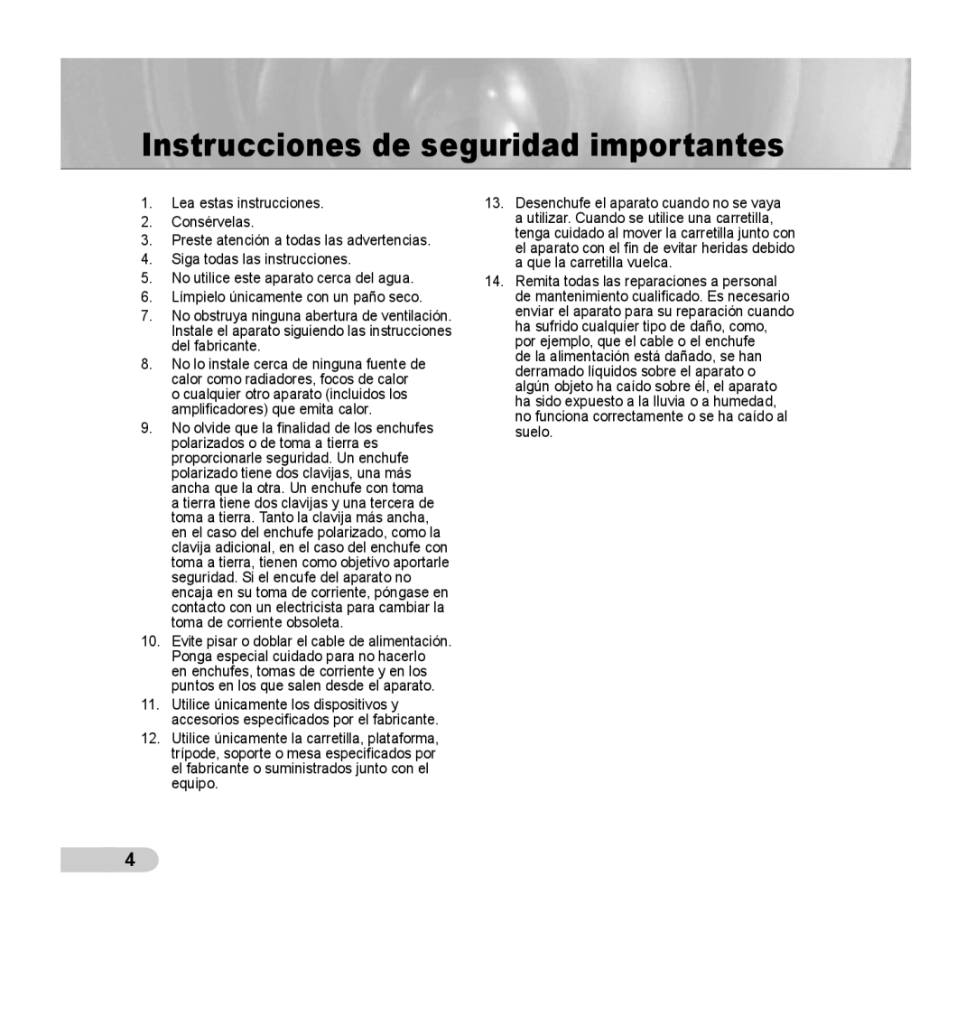 Samsung SCC-B5352SP, SCC-B5352P, SCC-B5353P, SCC-B5353SP manual Instrucciones de seguridad importantes 