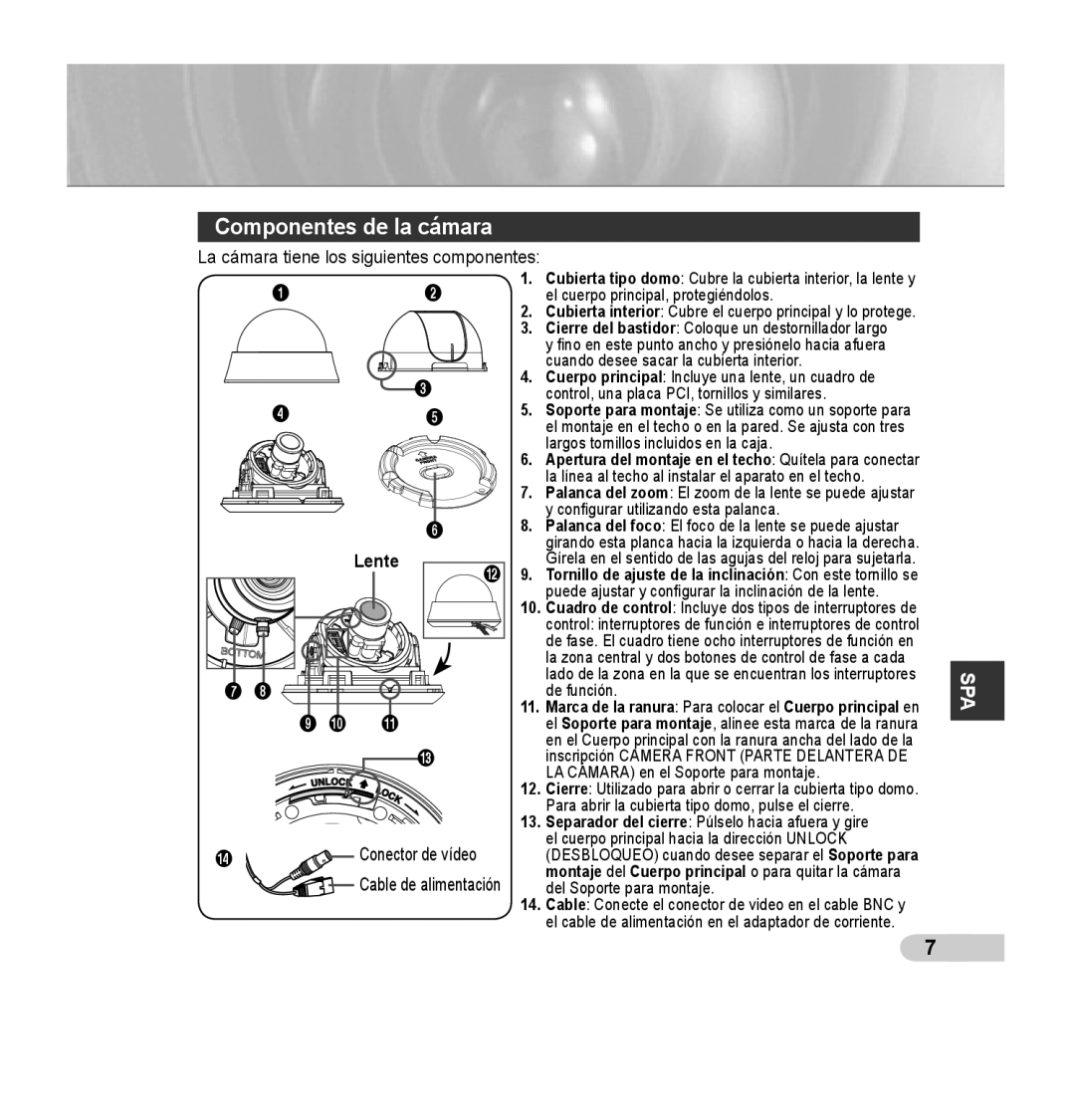 Samsung SCC-B5353P, SCC-B5352P, SCC-B5352SP, SCC-B5353SP manual Componentes de la cámara, Lente 