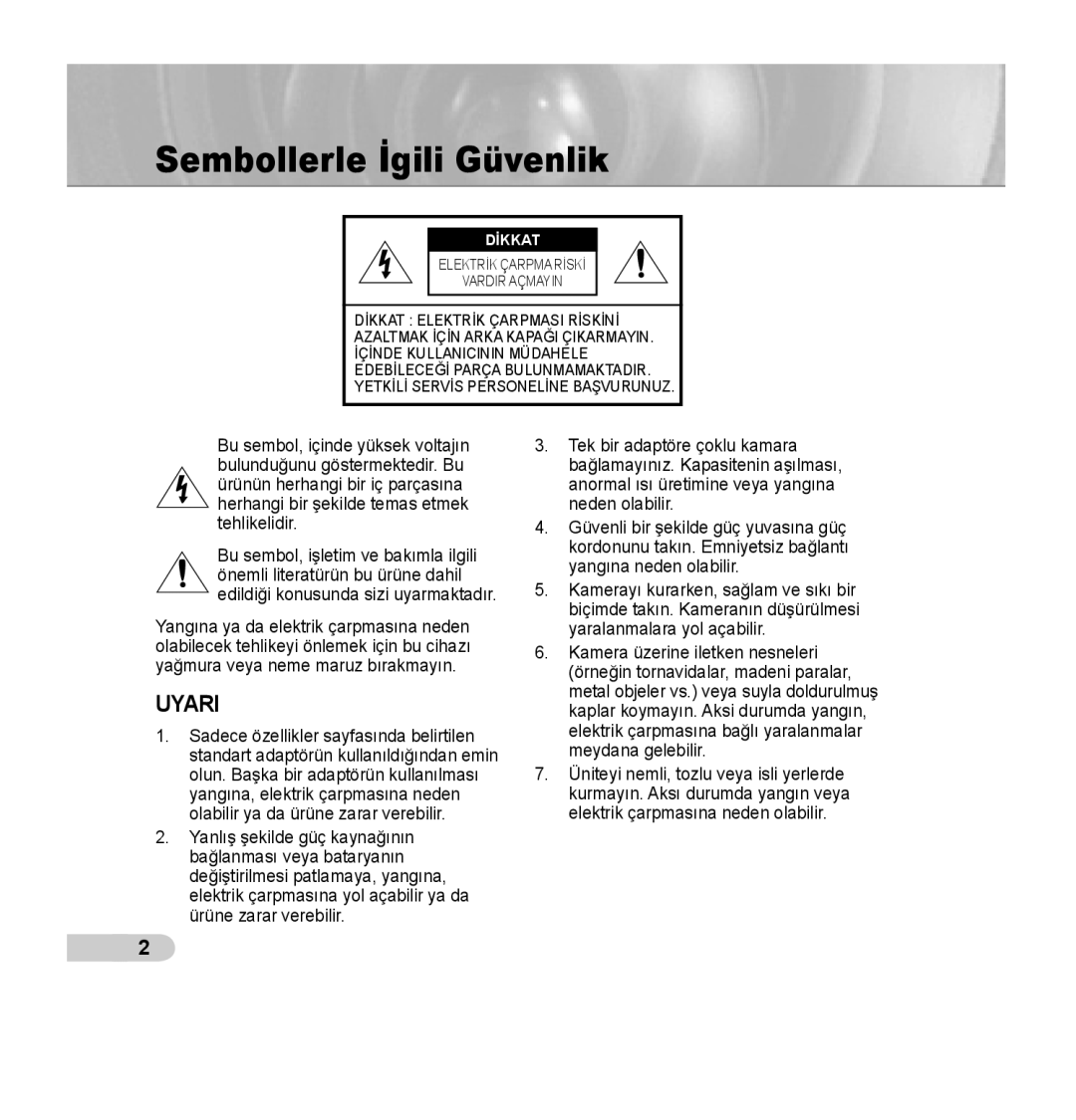 Samsung SCC-B5352P, SCC-B5353P, SCC-B5352SP, SCC-B5353SP manual Sembollerle İgili Güvenlik, Dİkkat 