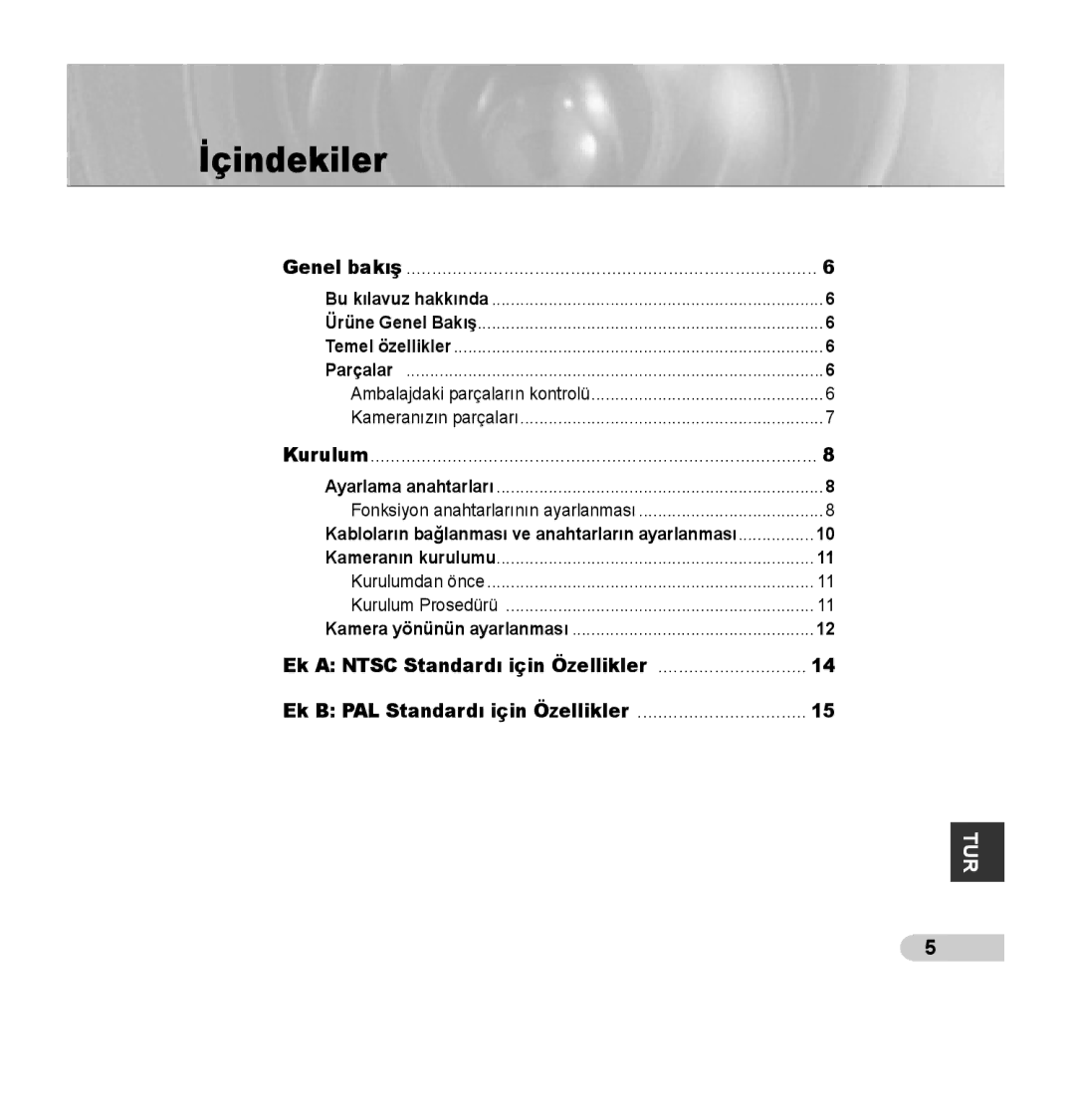 Samsung SCC-B5353SP, SCC-B5352P, SCC-B5353P, SCC-B5352SP manual İçindekiler, Fonksiyon anahtarlarının ayarlanması 