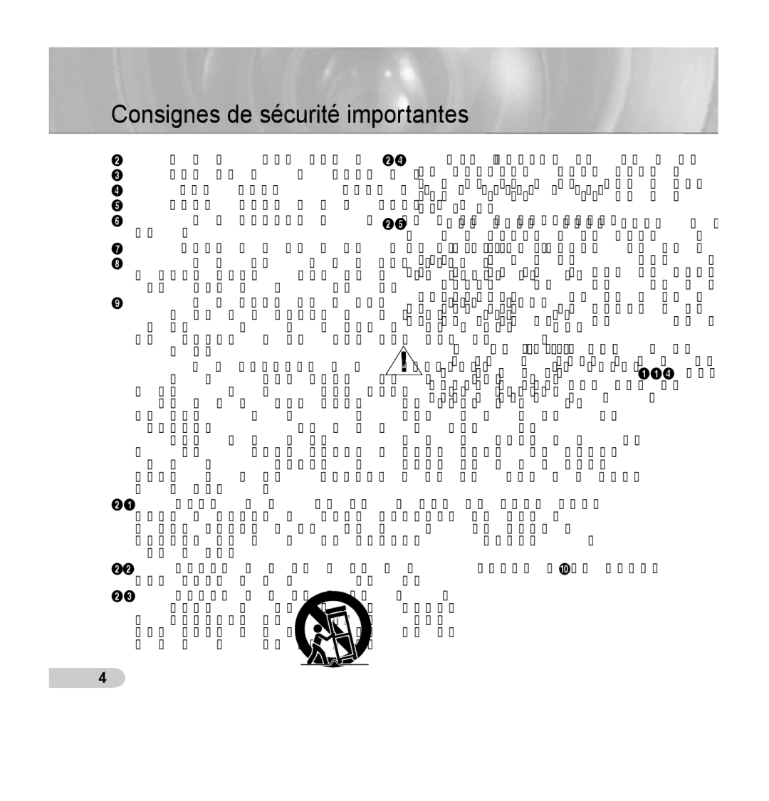 Samsung SCC-B5352SP, SCC-B5352P, SCC-B5353P, SCC-B5353SP manual Consignes de sécurité importantes 