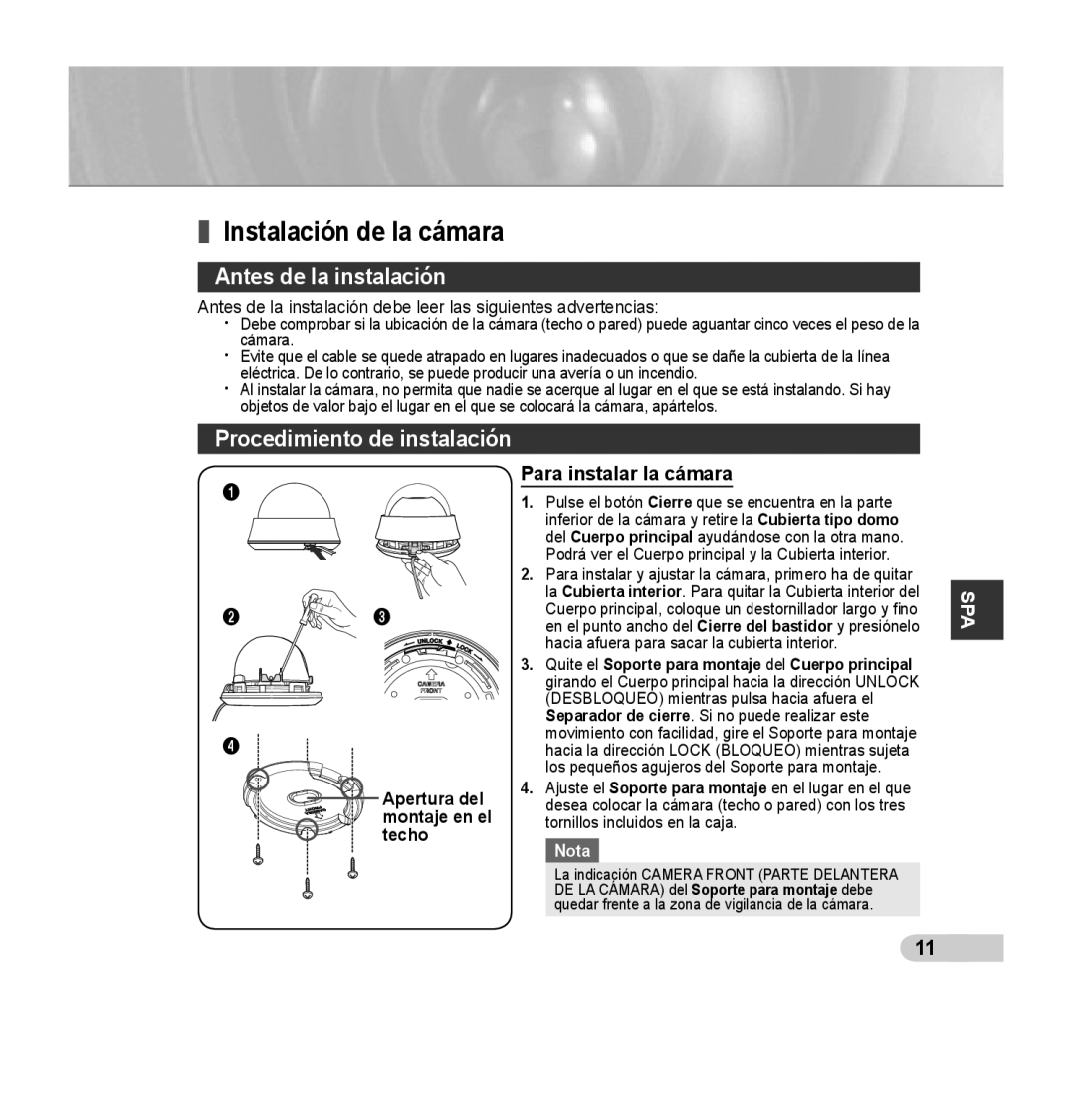 Samsung SCC-B5353P, SCC-B5352P, SCC-B5352SP, SCC-B5353SP manual Instalación de la cámara, Antes de la instalación 