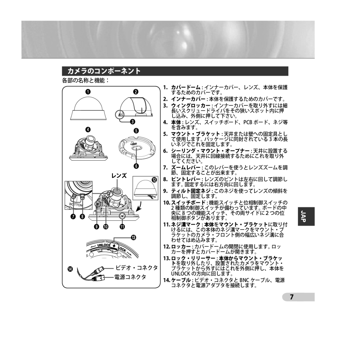 Samsung SCC-B5353P, SCC-B5352P, SCC-B5352SP, SCC-B5353SP manual カメラのコンポーネント 