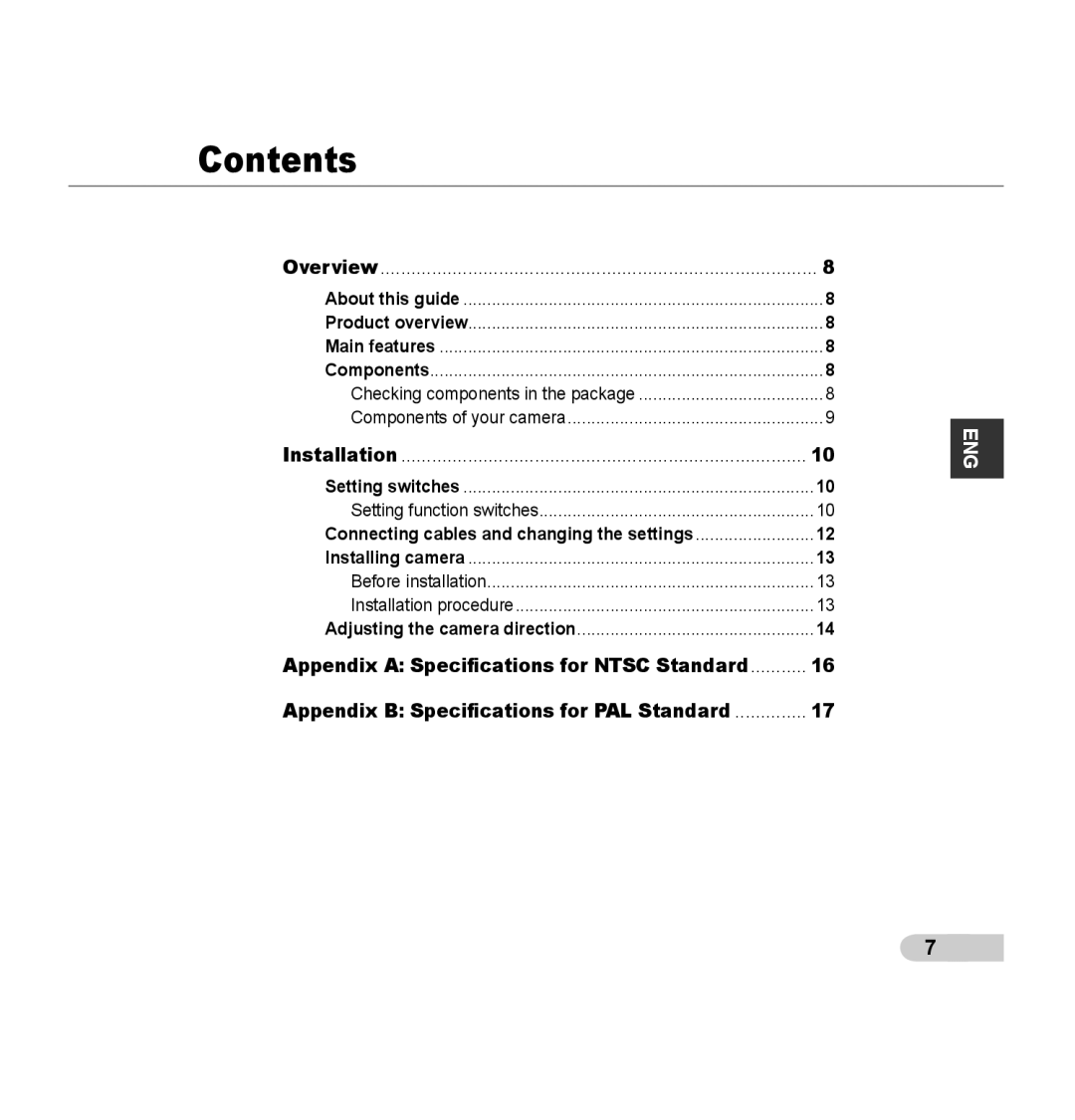 Samsung SCC-B5353SP, SCC-B5352P, SCC-B5353P, SCC-B5352SP manual Contents 