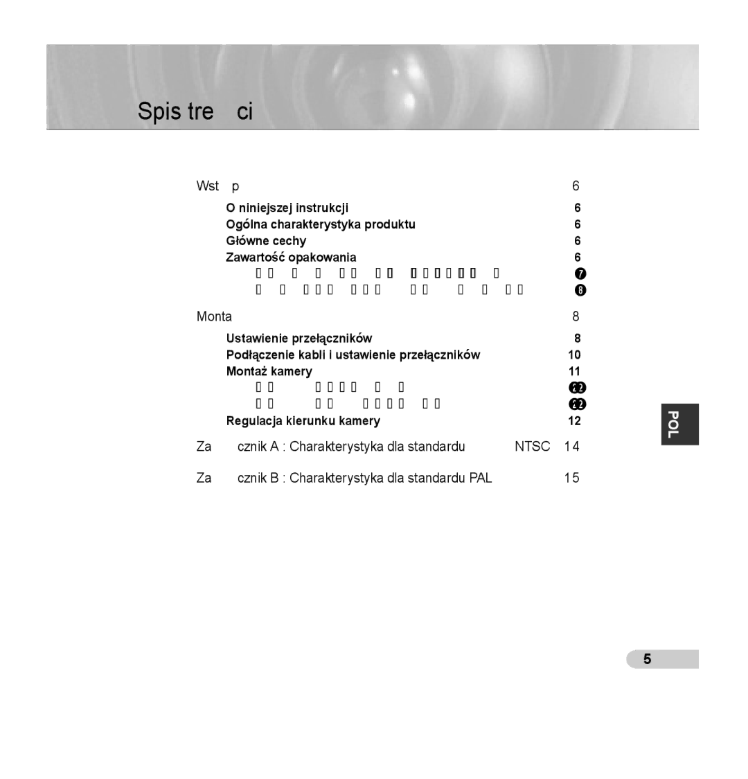 Samsung SCC-B5353P, SCC-B5352P, SCC-B5352SP, SCC-B5353SP manual Spis treści 