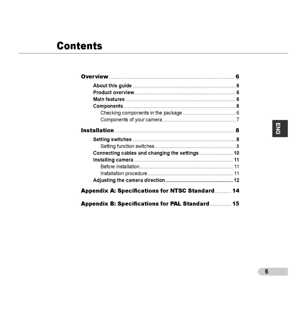 Samsung SCC-B5353P, SCC-B5352P, SCC-B5352SP, SCC-B5353SP manual Contents 