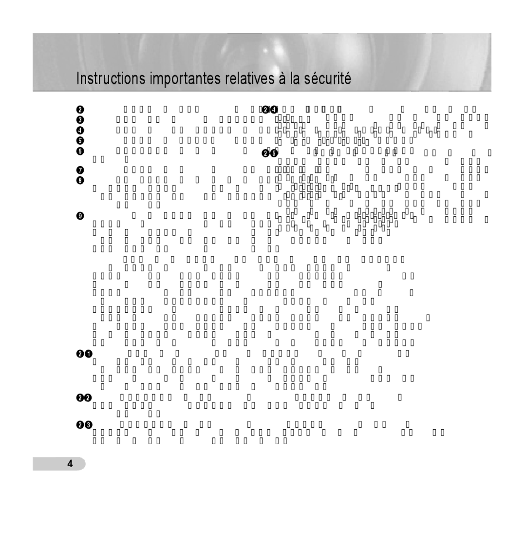 Samsung SCC-B5355P, SCC-B5354P manual Instructions importantes relatives à la sécurité 