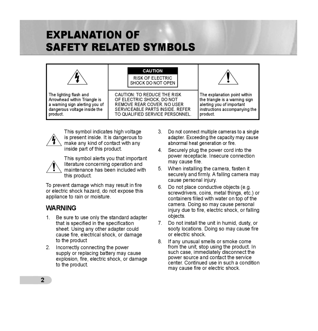 Samsung SCC-B5355(S) manual Explanation Safety Related Symbols 