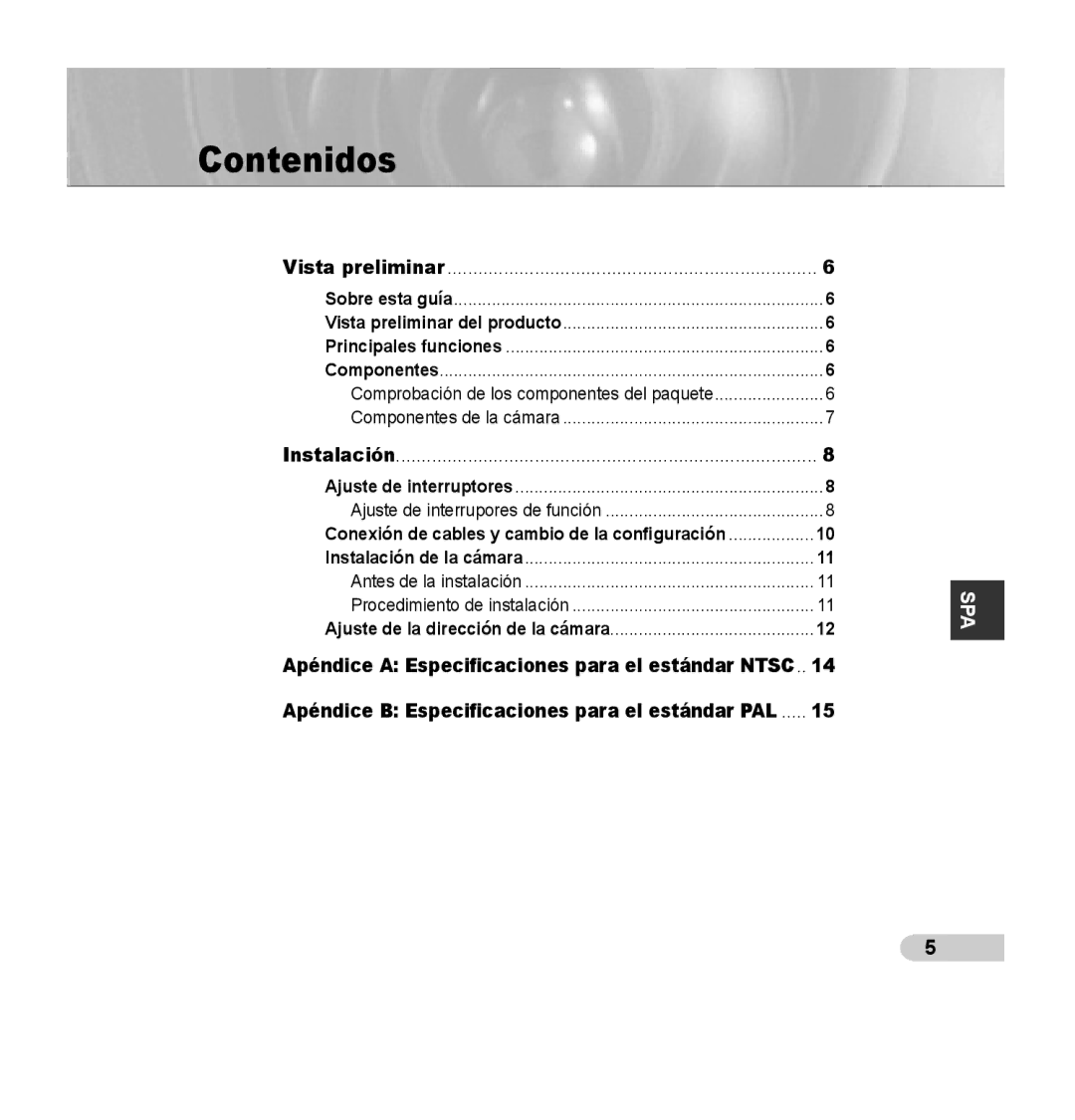 Samsung SCC-B5355(S) manual Contenidos 