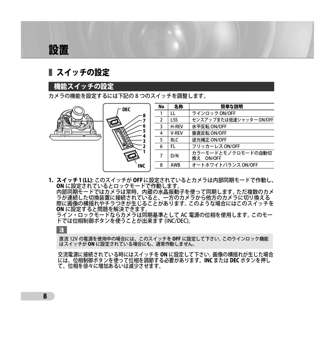 Samsung SCC-B5355(S) manual スイッチの設定 