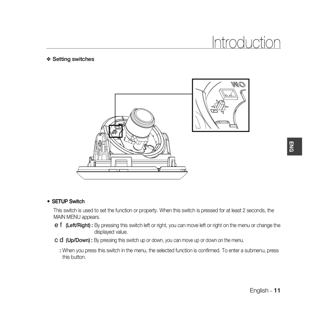 Samsung SCC-B5369, SCC-B5367 user manual Setting switches Setup Switch 