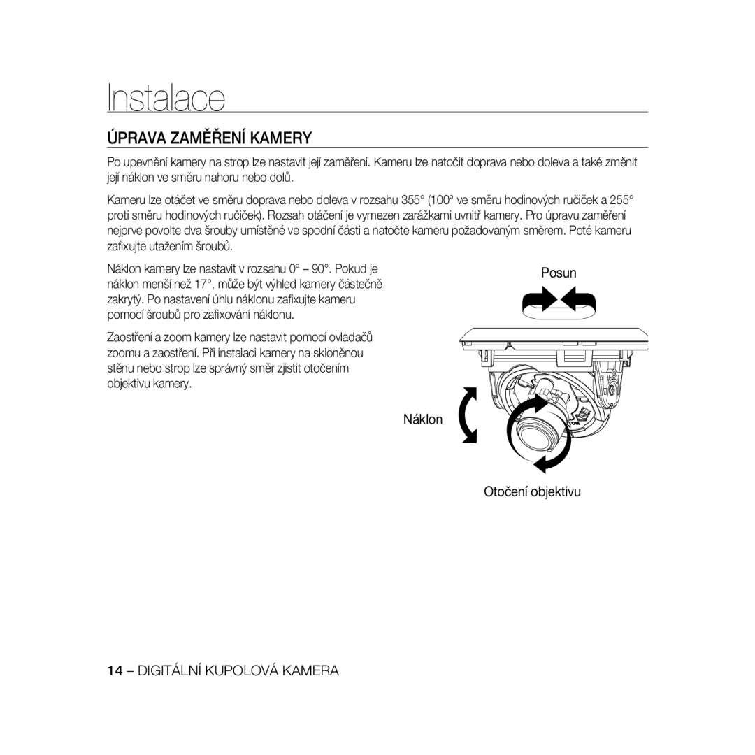 Samsung SCC-B5368BP, SCC-B5368P, SCC-B5366P, SCC-B5366BP manual Úprava Zaměření Kamery 