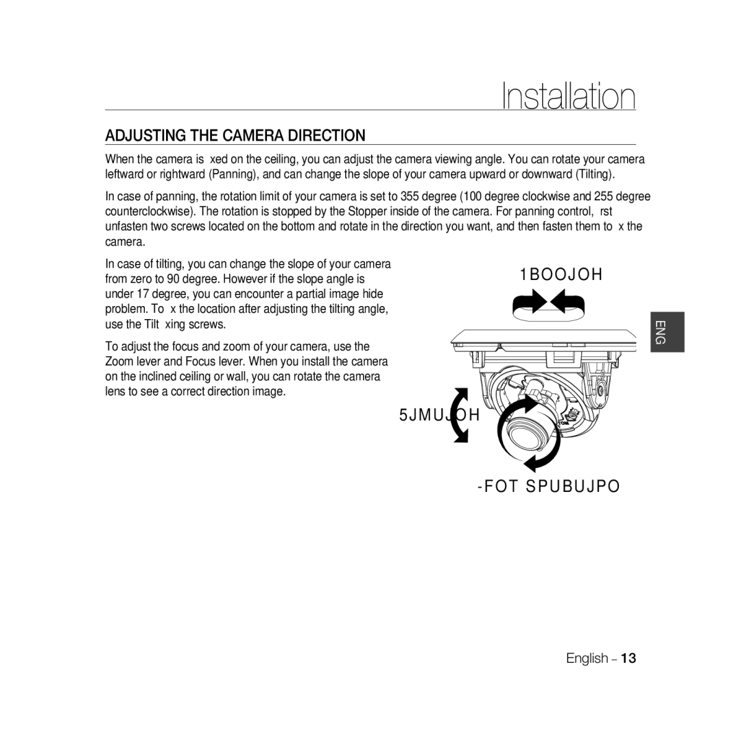 Samsung SCC-B5368P, SCC-B5368BP, SCC-B5366P, SCC-B5366BP manual Adjusting the Camera Direction 