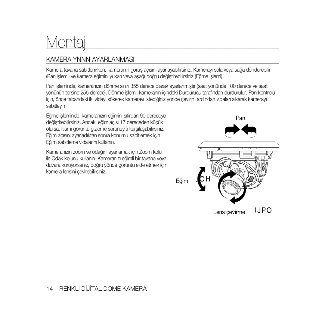 Samsung SCC-B5366BP, SCC-B5368BP, SCC-B5368P, SCC-B5366P manual Kamera Yönünün Ayarlanmasi 