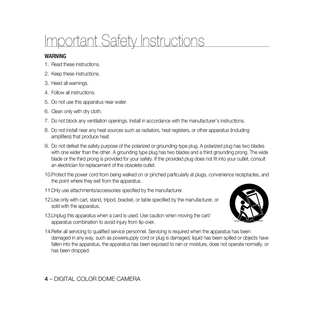 Samsung SCC-B5368BP, SCC-B5368P, SCC-B5366P, SCC-B5366BP manual Important Safety Instructions 