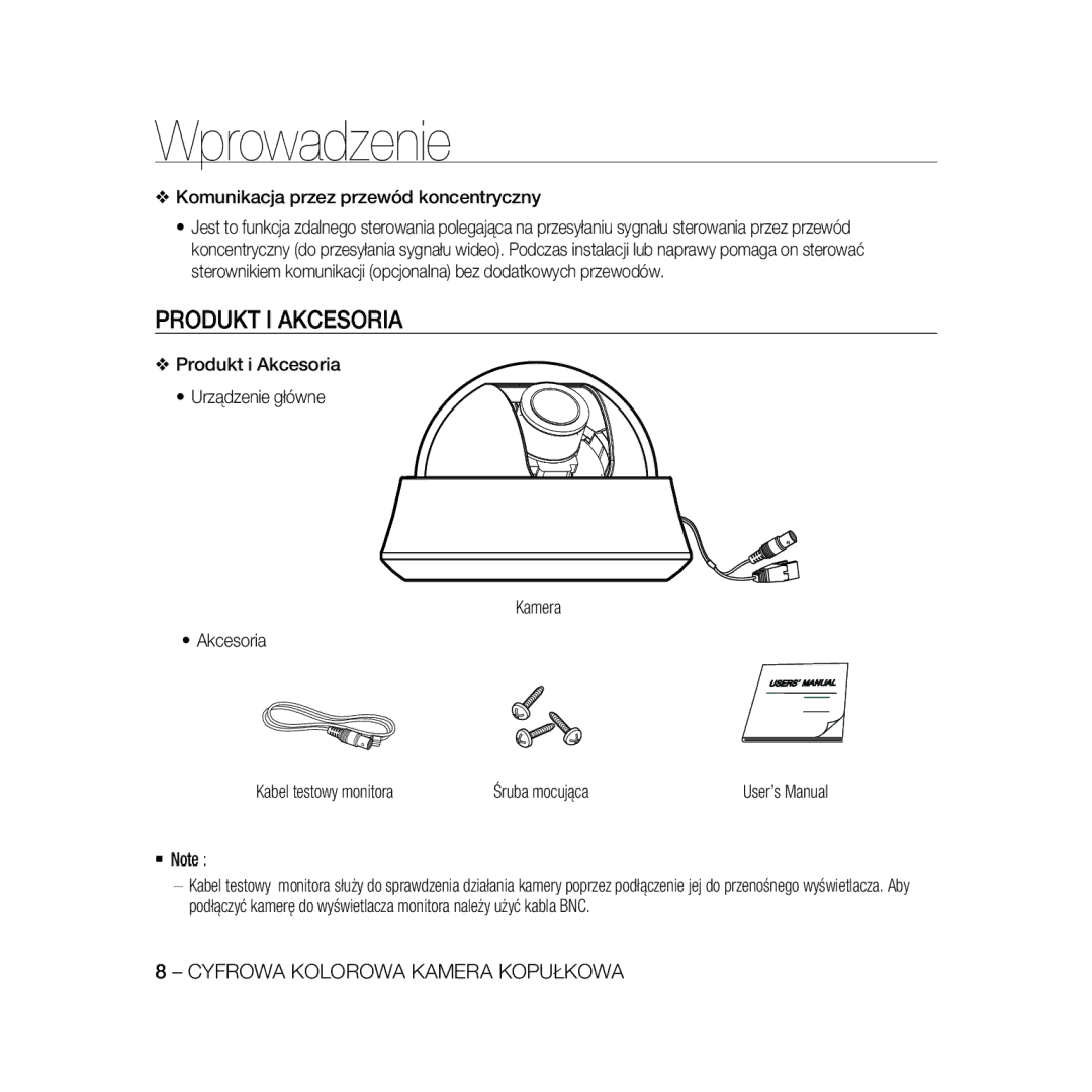 Samsung SCC-B5366P, SCC-B5368BP, SCC-B5368P, SCC-B5366BP manual Produkt I Akcesoria,  Note 